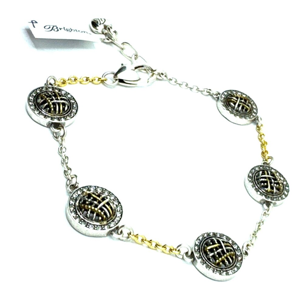 Brighton Neptune's Rings Woven Crystal Chain Gold & Silver Bracelet 8.5" NWT
